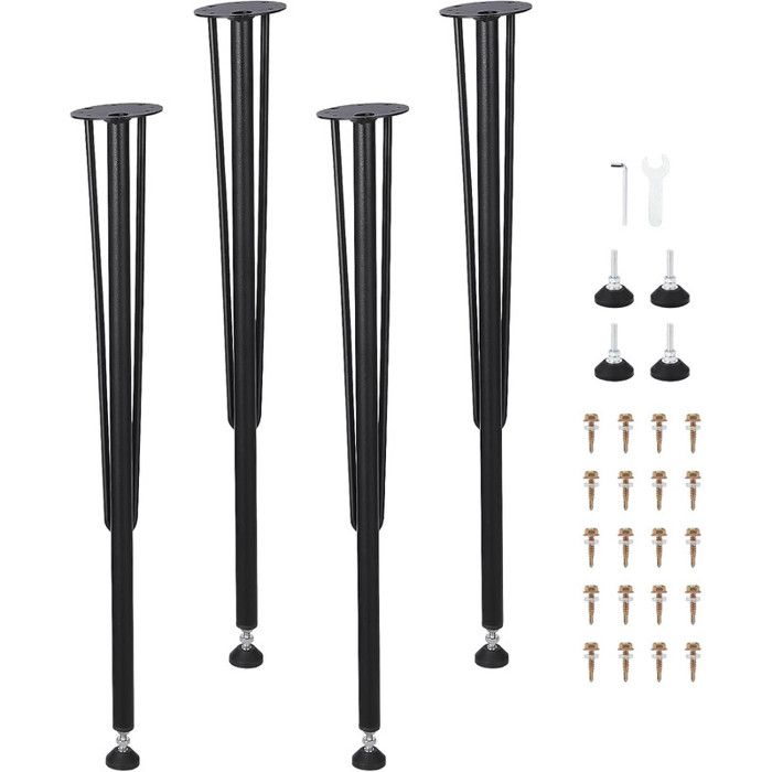 Pieds de table - 4 Pcs - Acier au Carbone - 71 cm - Capacité 200 kg - Noir Industriel