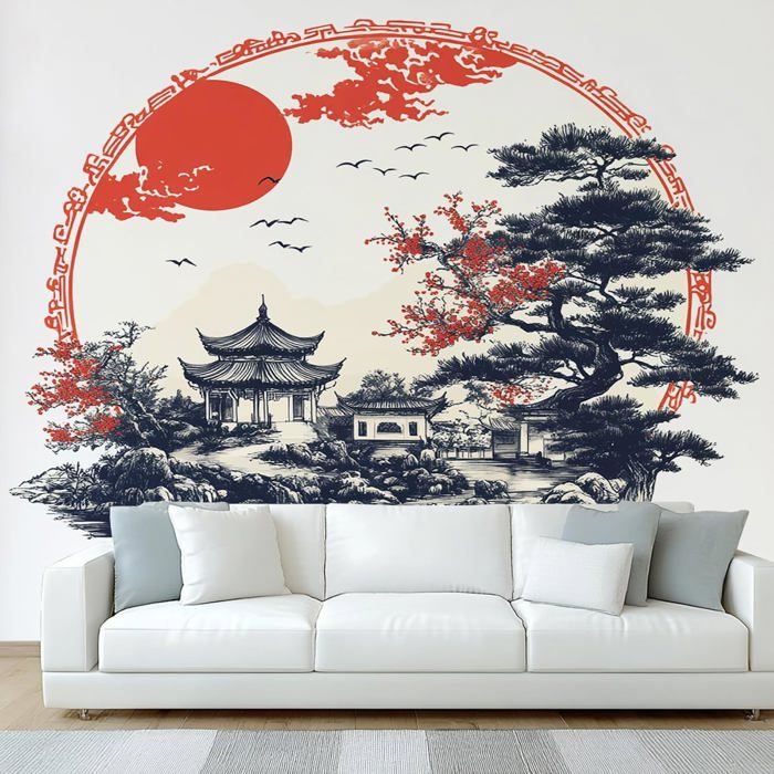 Papier Peint Panoramique Motif Style Japonais,3D Papier Peint Style ...