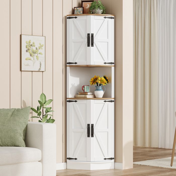 Buffet de cuisine rétro - MODERNLUXE - 39.5x39.5x180 cm - 4 portes - 5 compartiments - Blanc - Style rétro campagnard