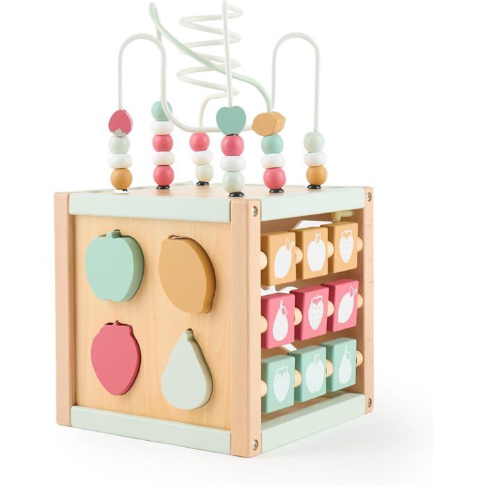 Cube de motricité pour bébé Montessori à partir de 3 an, jouet de motricité 9 en 1, jouet en bois, cube d'activité rouge CUBE EVEIL - Jeux - Jouets