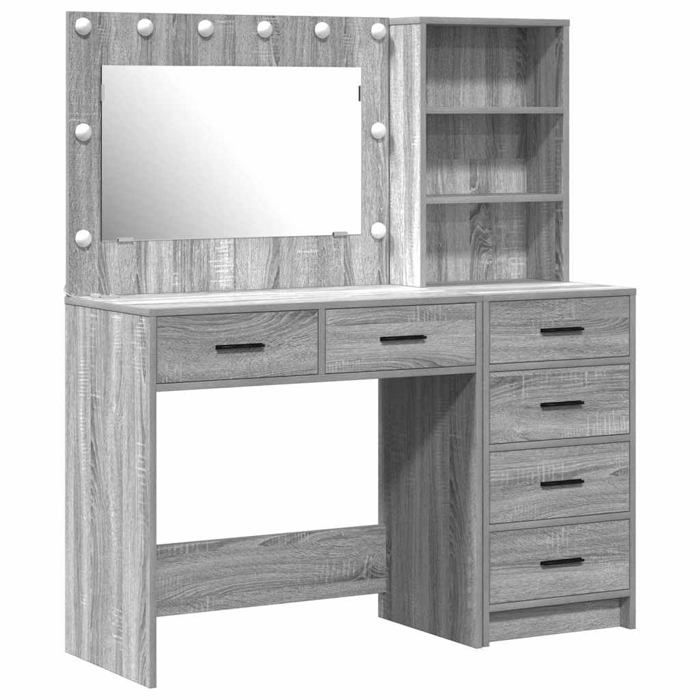 Coiffeuse moderne - vidaXL - Gris clair - Bois dingénierie - 78.5x41x135 cm - Bandes LED - Avec tiroir - Avec étagère
