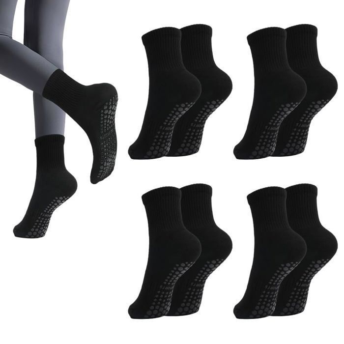 Chaussettes Yoga Antidérapantes Femme - 4 paires noir 35-42 - chaussette pilates danse maison entraînement - yoga chaussette -