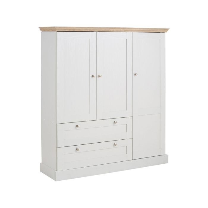 Binz - Armoire 2+1 Portes 2 Tiroirs Blanc/ Chêne
