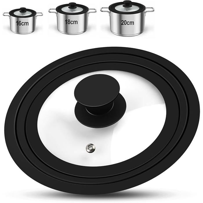Convient à Tous Les 16/18/20cm Couvercle Universel Noir 3 Tailles Couvercle de Casserole avec Rebord en Silicone Résistant à