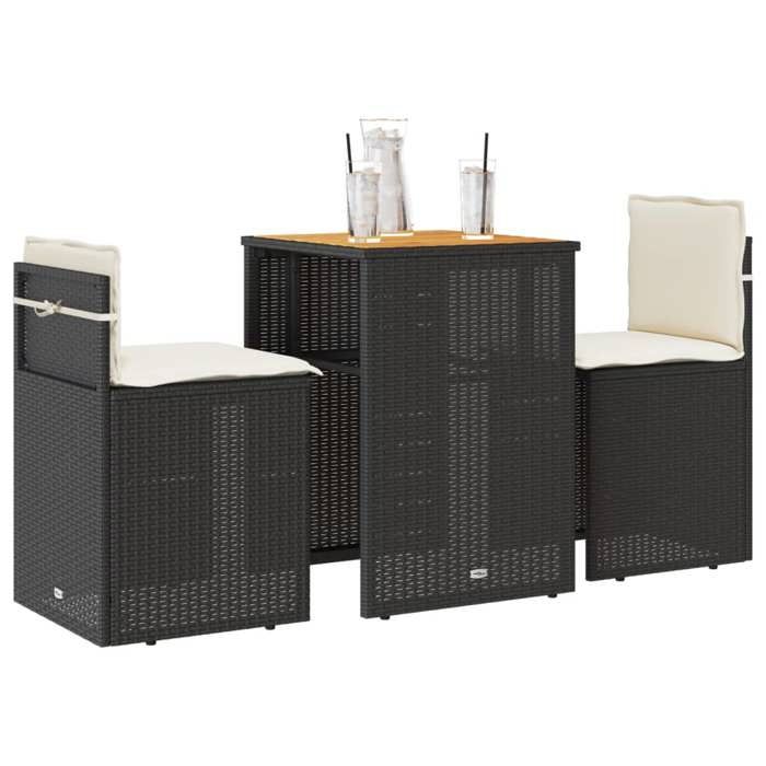 VIDAXL Ensemble Table bar avec chaises (3 pcs) - ANTI-UV - + coussins - noir résine tressée 55x52x76 cm M9087 VIDAXL Ensemble Table bar avec chaises (3 pcs) - ANTI-UV - + coussins - noir résine tressée 55x52x76 cm M9087