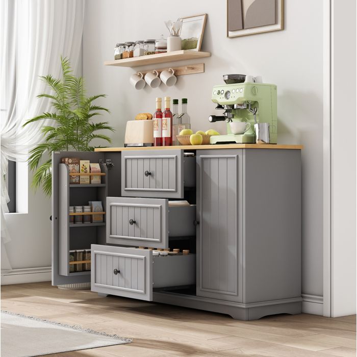 Buffet bas gris moderne 3 tiroirs 2 portes en MDF étagères réglables 126 x 40 x 86 cm cuisine séjour Grjofek
