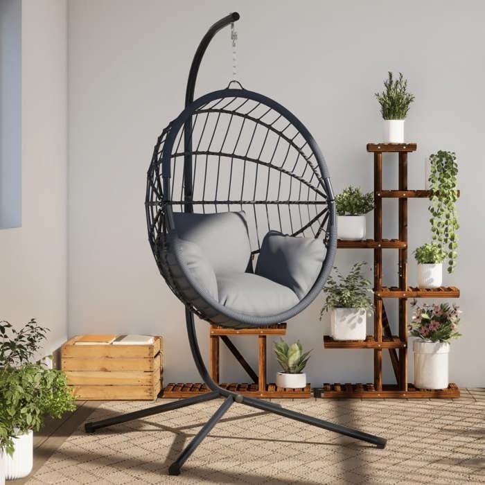 Support de chaise suspendue en forme dœuf sans panier - vidaXL - Acier - Noir - 104 x 100 x 197 cm - charge max. 150 kg xpy22h3665