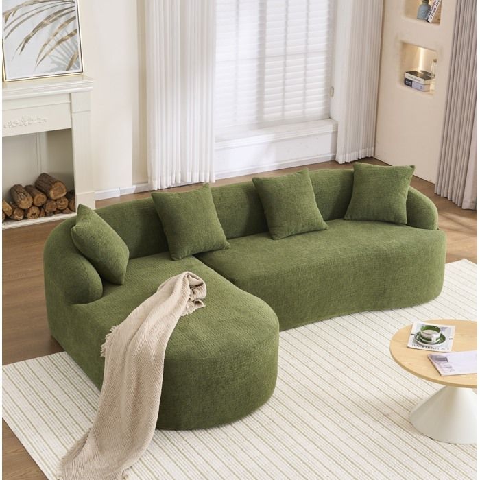 WOVREO canapé d’angle modulable courbé 3 places avec méridienne gauche en chenille verte 243 x 150 x 67 cm