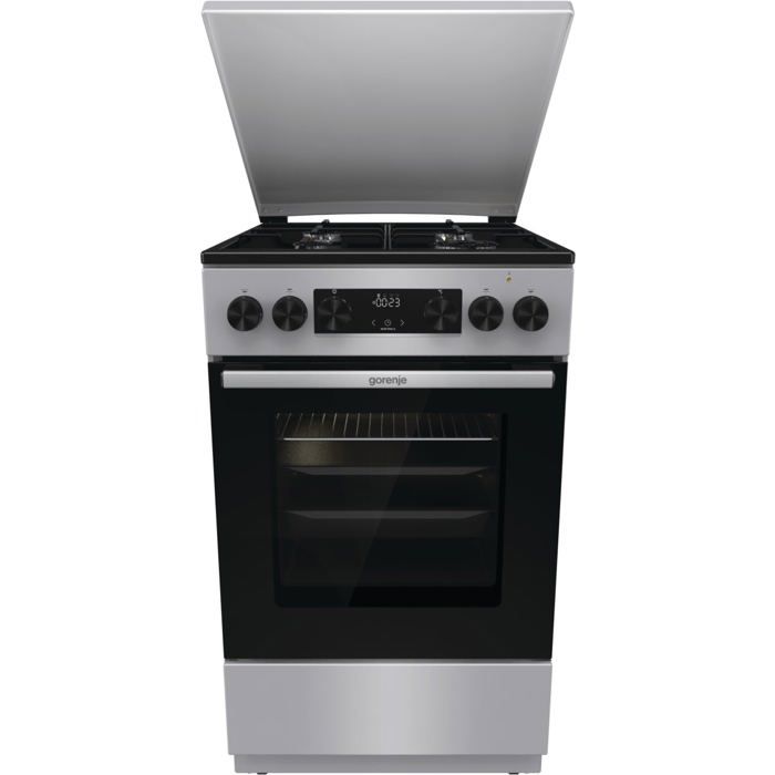 Cuisinière à gaz pose libre en acier inoxydable - GORENJE - 4 brûleurs à gaz - Four électrique
