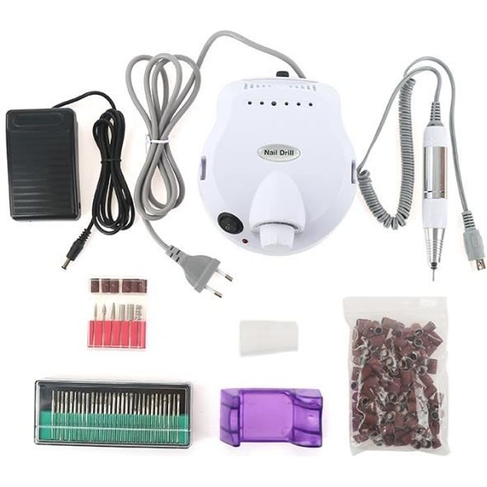 BLANC Kit Ponceuse à Ongles appareil Electrique formr Rond Polissoir Nail Drill 30 000 RPM Professional Prise UE pour beauté fem…