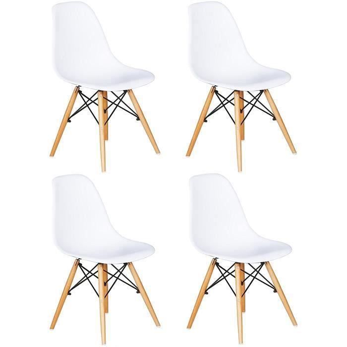 Lot de 4 Chaises Design scandinave Blanches - Cdiscount Maison