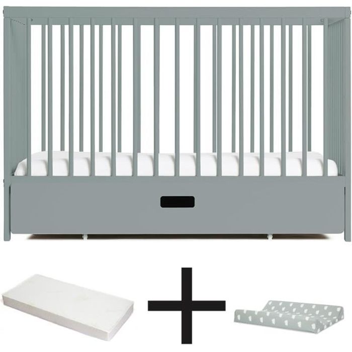 Mokee Superbe Lit Evolutif Bebe Hetre Avec Matelas Et Plan A Langer Et Tiroir Bleu Gris Cdiscount Puericulture Eveil Bebe