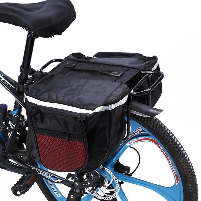 Sacoche de vélo - Non spécifié - 25L - Tissu imperméable 600D - Noir et rouge - Pour porte-vélos arrière