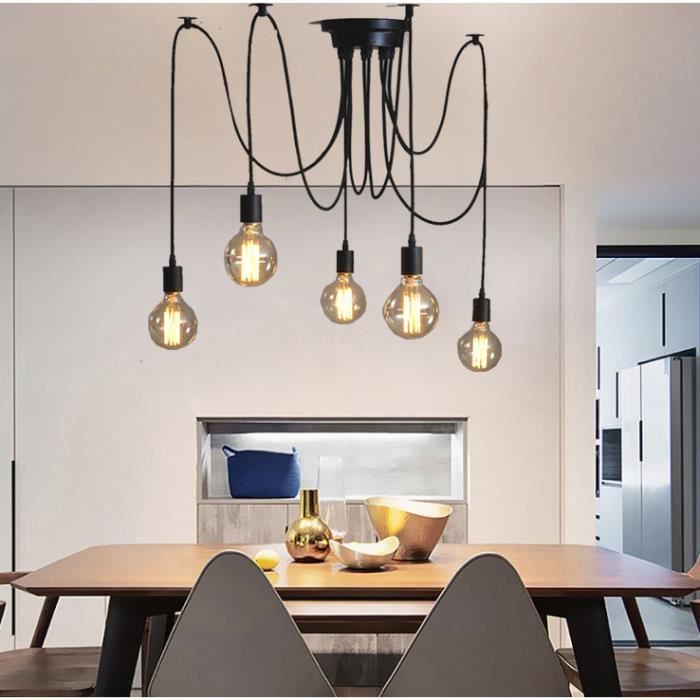 MOGOD Lustre Suspension 5 Lampes Plafonnier Créatif Rétro Industriel DIY Ajustable Longueur avec 1.5m Fil (pas dampoule)