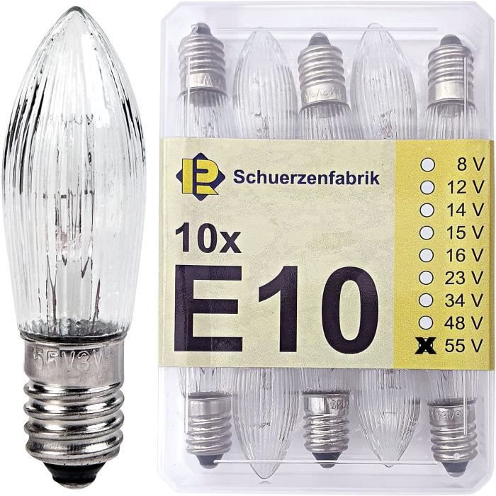 Schuerzenfabrik 10x Ampoules de rechange E10 8V 3W pour guirlande  lumineuse, guirlandes de Noël, arche lumineuse,chandelier de Noël :  : Luminaires et Éclairage