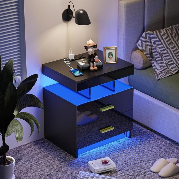 Table de chevet avec station de charge, 30x60x62 cm table d'appoint