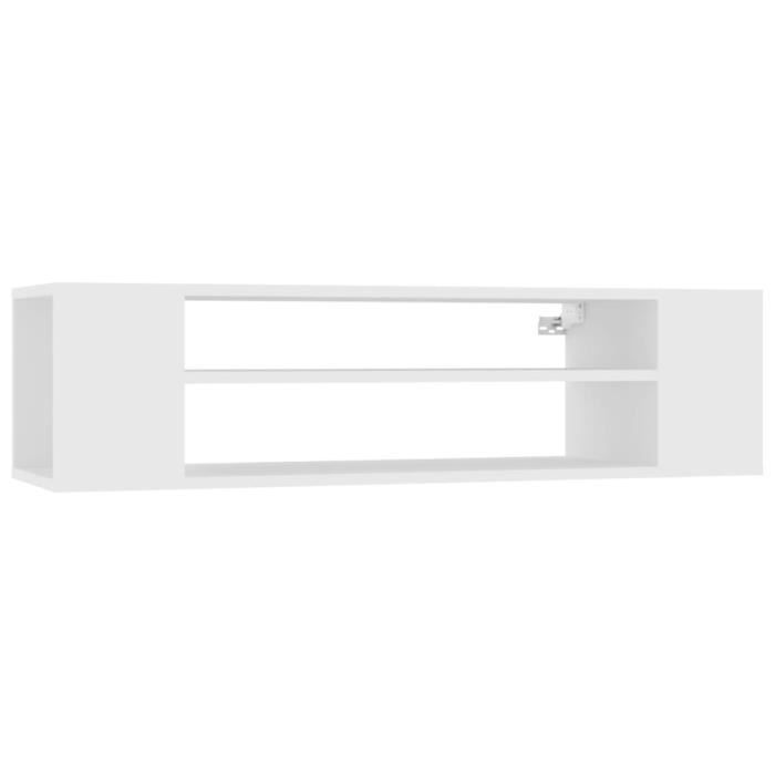 Meuble TV suspendu - Blanc - 100x30x265 cm - Bois d’ingénierie - 2 compartiments - Durable
