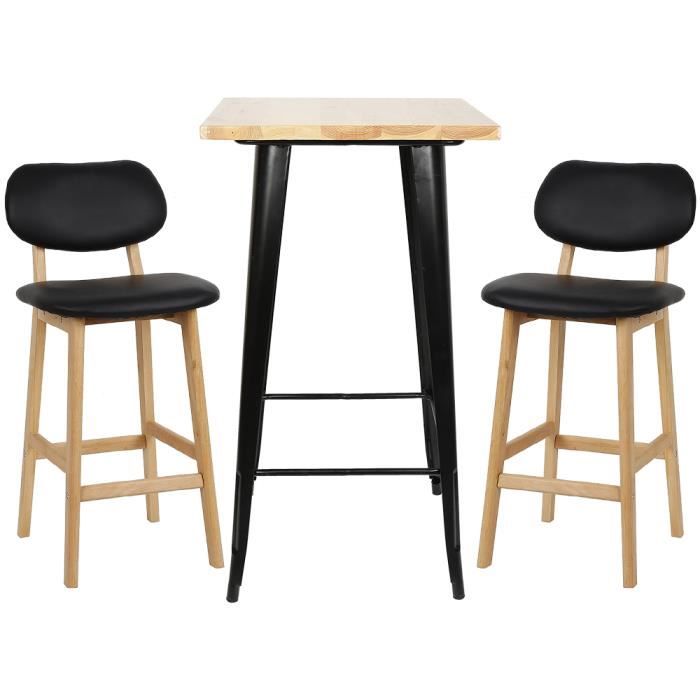 table haute en métal noir bois naturel industriel 60 x 103 x 60 cm