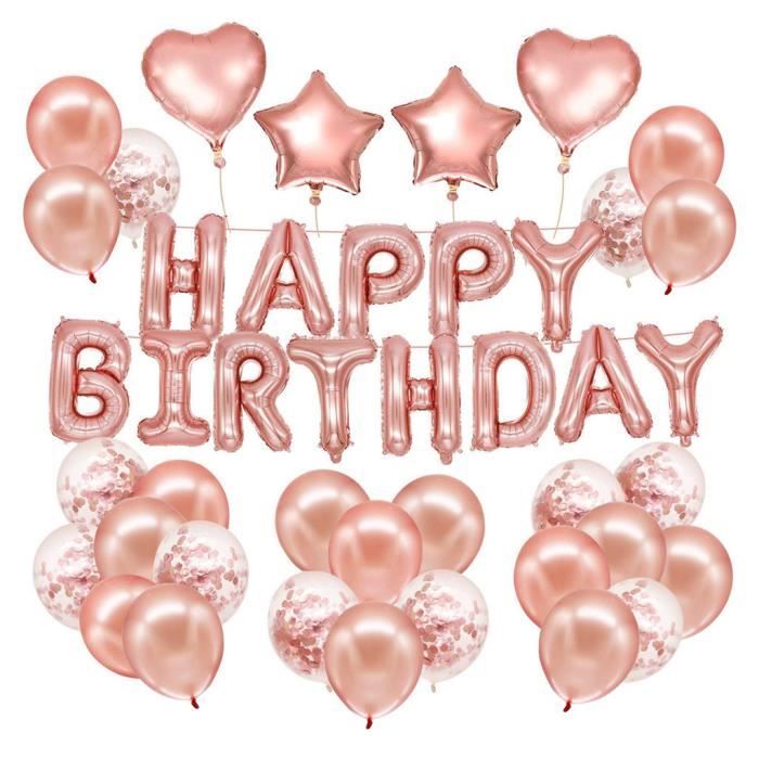 MAKFORT Anniversaire Ballon Or Rose Kit Guirlande Happy Birthday Ballon,Décoration de Joyeux Anniversaire en Or Rose pour Les Filles,Confettis Rose Or Latex Ballons Coeur 