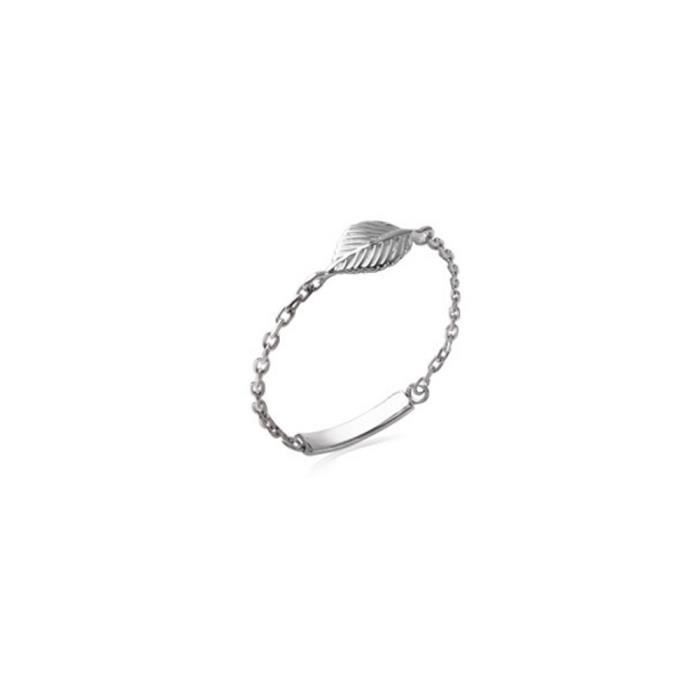 Bague Fine Feuille Chaine Argent Massif 925 Rhodie Taille 50