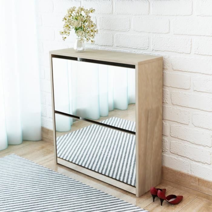 Meuble à chaussures - P84 - 2 étages avec miroir - Chêne