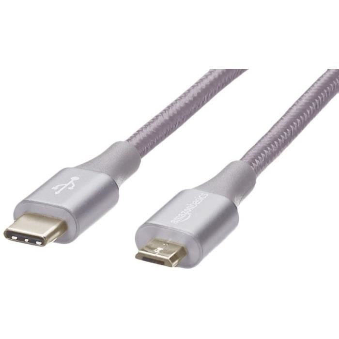 Basics Câble en nylon à double tressage USB 2.0 A vers Micro B 3 m Gris foncé
