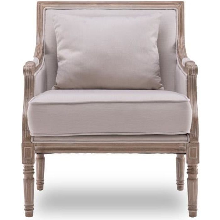 fauteuil bergère ambroise style louis xvi tissu beige - ambiance château - bois et tissu - avec accoudoirs