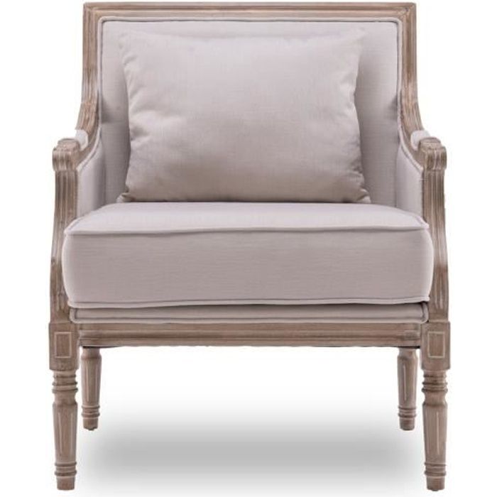 INTENSE DECO Fauteuil Berg&egrave;re Ambroise Style Louis XVI Tissu Beige