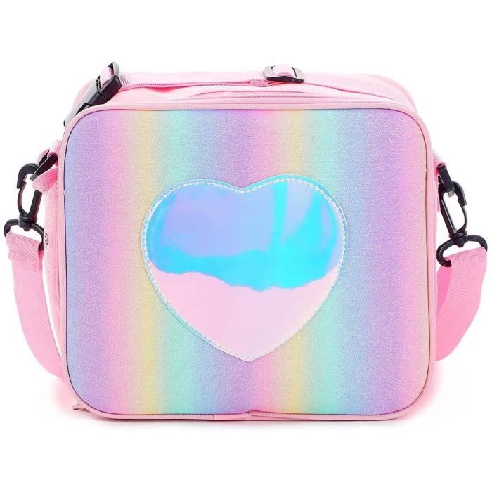 Sac Repas Isotherme 6,5L Avec Motif Cœur - Velours Côtelé, Pochette Avant, Portable - Pour école, Bureau, Pique-nique