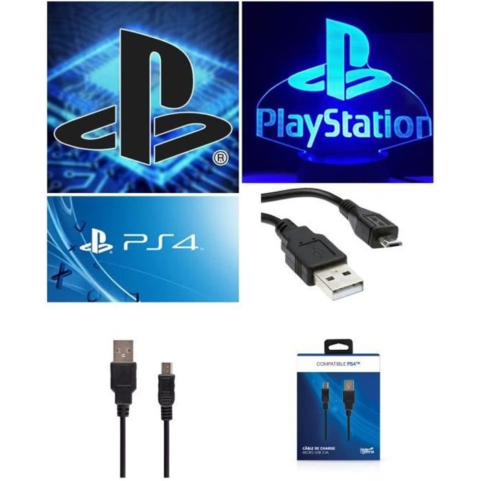 Cable 3m pour manette console PS4, Playstation 4, DualShock 4, PS4 Pro, PS4  Slim - Chargeur Micro USB 3 Metres [LOT 2] Phonillico® - Cdiscount  Informatique