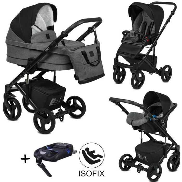 Poussette Combinée Trio 3 en 1 Neri ISOFIX Lin Gris clair - Noir – Landau,  poussette promenade, siège auto Groupe 0+ - Livrée avec - Cdiscount  Puériculture & Eveil bébé