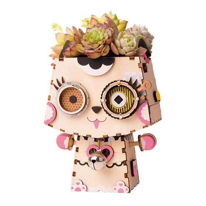 Cartoon Robot Mignon Pot De Fleur 3d Puzzle En Bois Conteneur De