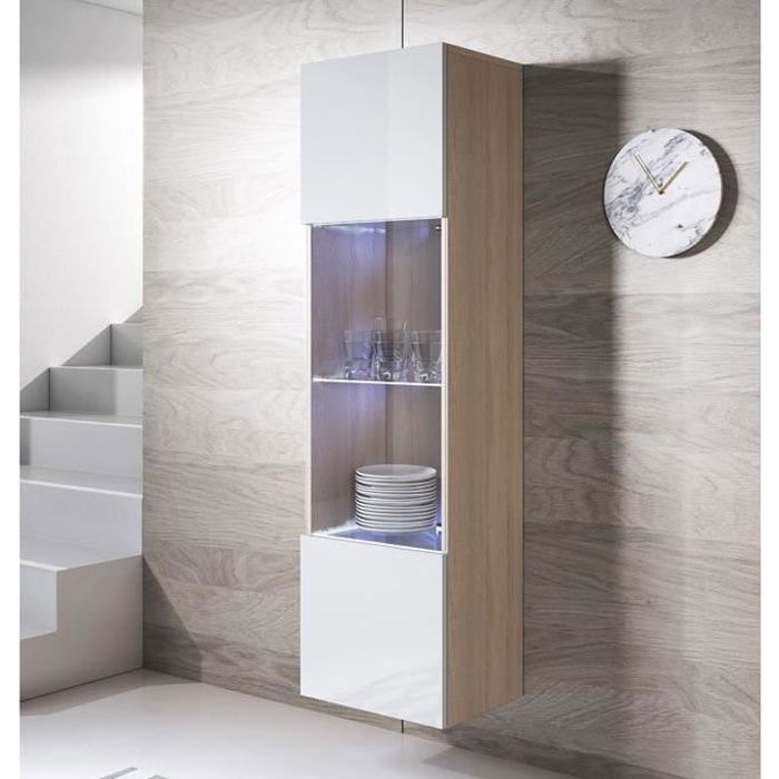 Design Ameublement - Vitrine Armoire LED LUKE V6 Suspendue - 1 porte - Sonoma et Blanc Mat - 40x165x29cm