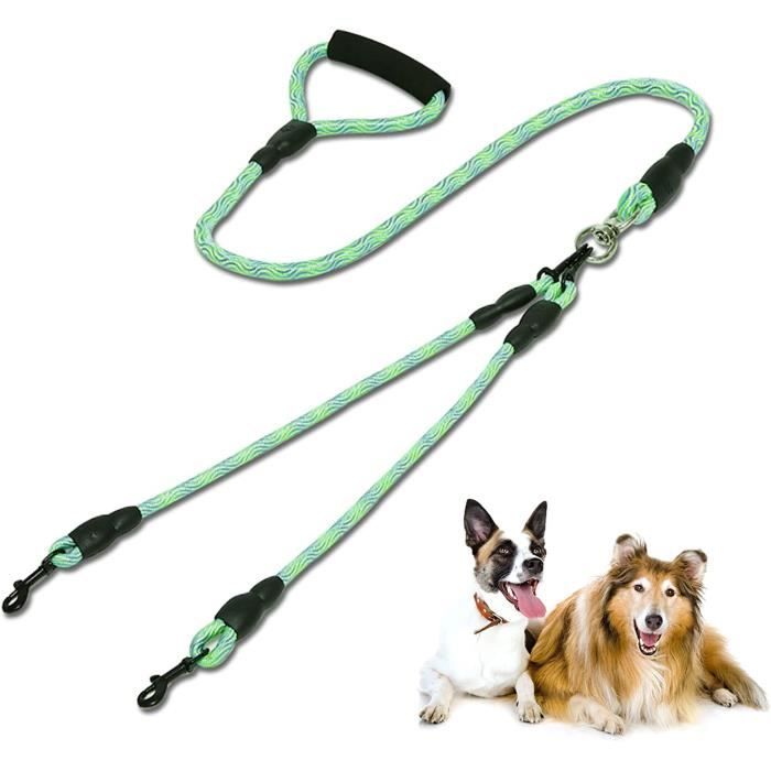Laisse Double Pour Chiens - Anti-traction, Réglable 35-53 Cm - Nylon Robuste, Fils Réfléchissants - Pour Chiens Moyens Et Petits (8-30 Kg)