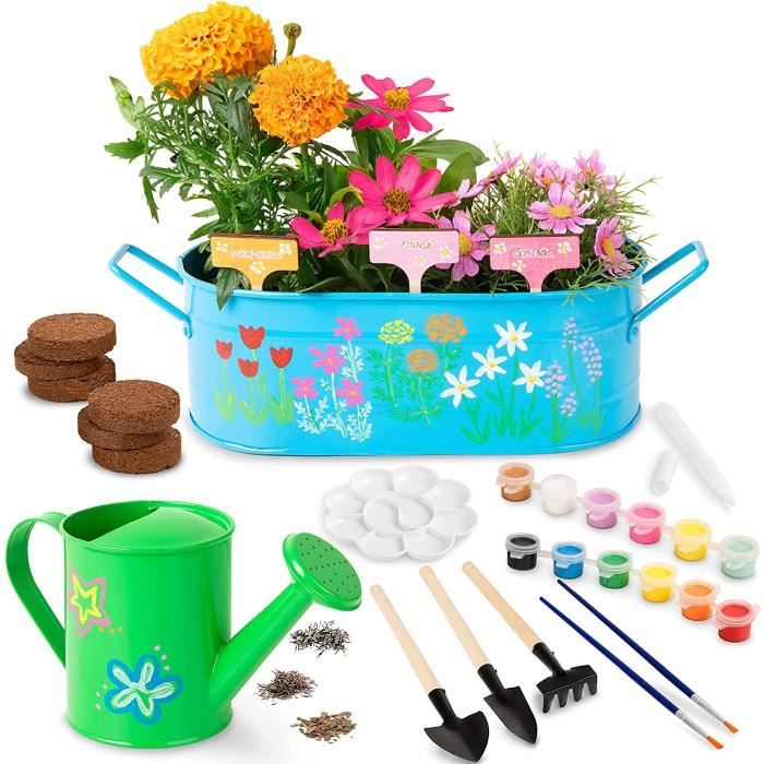 IEEILULU Kit Jardinage Enfant, Kit de Peinture Sur Aspect Céramique Jardinage, Peinture Plantation Jouet de Jardin, Cadeaux de D'anniversaire Pâques pour Filles et Garçons 4-14 Ans