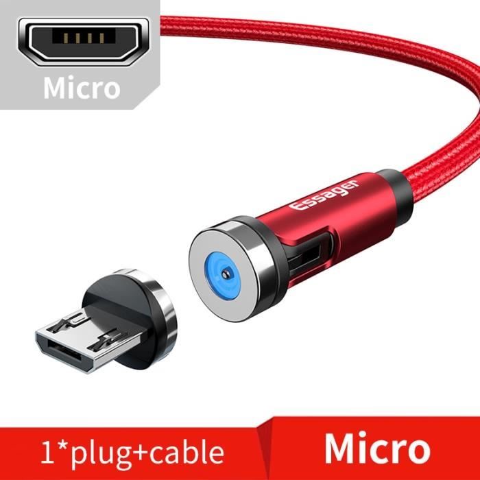 Taille 2m - Câble Micro USB-Type C magnétique rotatif à 540 ° Charge rapide Pour téléphone portable Compat - Câble rouge Micro