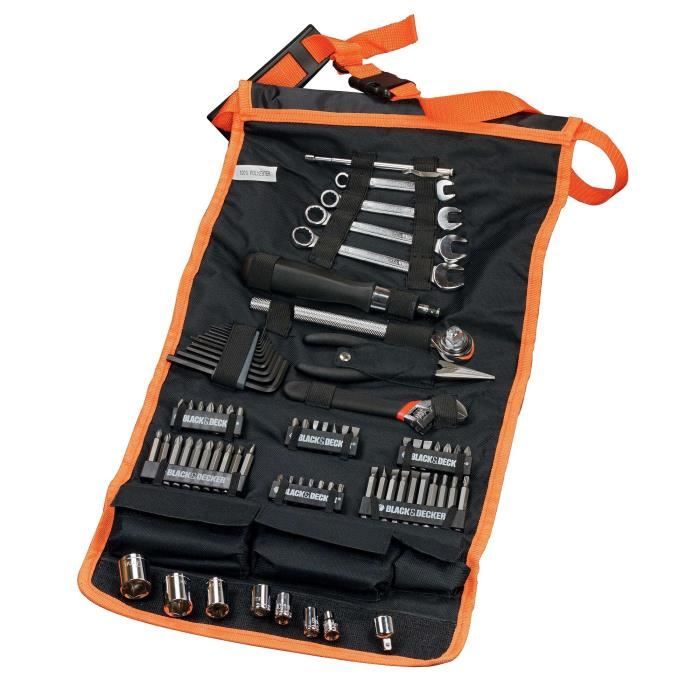 Kit d'outillage (77 pièces) BLACK+DECKER - A7063-QZ (Livré en rangement textile)