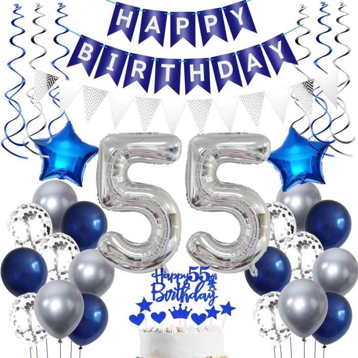 Ballon 55 Ans Anniversaire Noir Argent Femme Homme Décoration