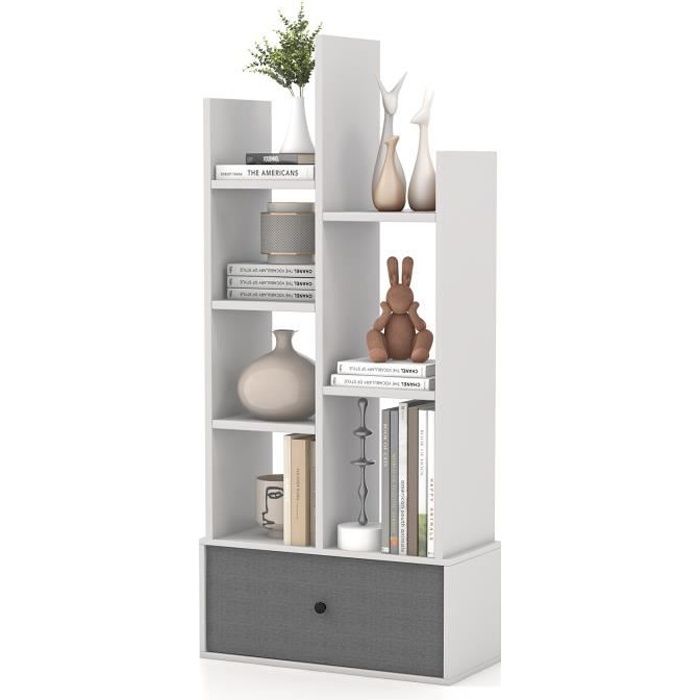 DREAMADE Bibliothèque à 3 Niveaux, Etagères Ouvertes à 10 Cubes avec 2