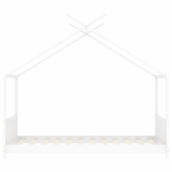 Lit Cabane Enfant 70x140 Cm - Bois Pin Massif - Style Tipi - Blanc - Idéal Chambre Jeu