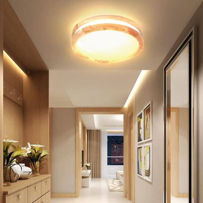 MOGOD Plafonnier LED Bois Rond LED Plafonnier 24W Lampes de Plafond Lumière Chaude 3000K Moderne Luminaire Plafonnier Intérieur