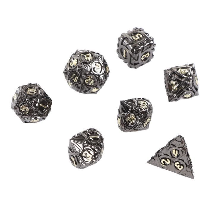 Jeu De Dés Métalliques 7-en-1 – D4 à D20 – Gravure 3D – Alliage Zinc – Coffret Velours – Cadeau D&D