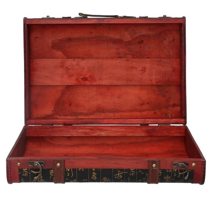 yuytee Boîte en Bois, Valise Vintage boîte verrouillable boîte de Rangement en Bois Vintage Coffret à Bijoux décoratif avec Serrure pour la Maison Grand 23.5x16x9.5cm(04