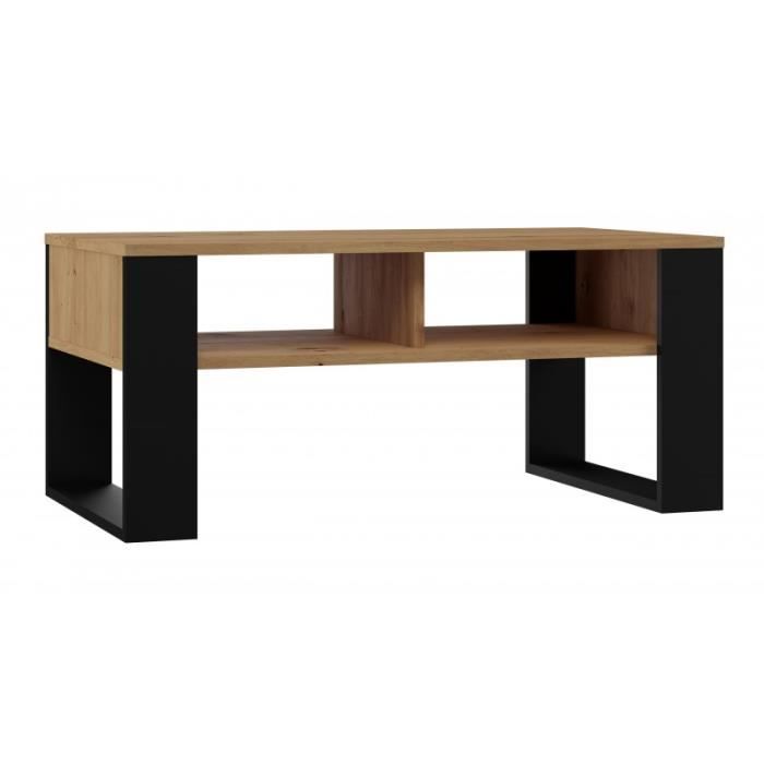 AUREA - Table basse rectangulaire style loft - Dimensions 90x58x50 cm - Table basse avec 2 étagères - Chêne