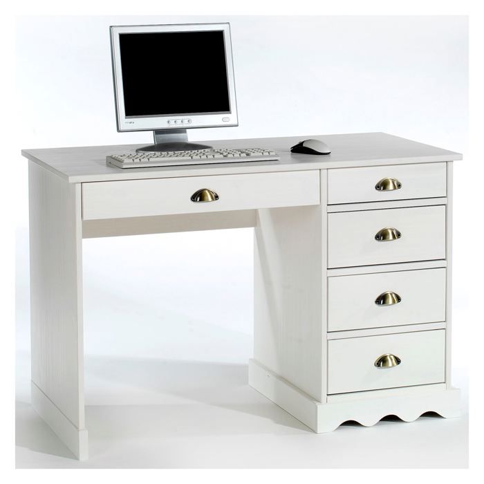 Bureau Colette Rangement Avec 5 Tiroirs Et Poignees Coquille En Pin Massif Lasure Blanc Achat Vente Bureau Bureau Multi Rangements Pin Cdiscount