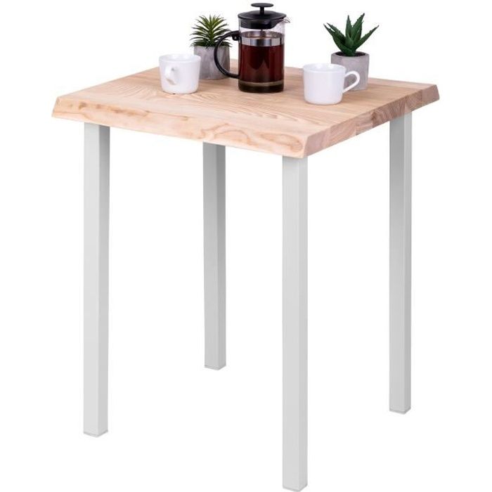 lamo manufaktur table de bar cuisine - table haute industrielle - table haute en bois - 60x60x76 cm - blanc - classic - sévère