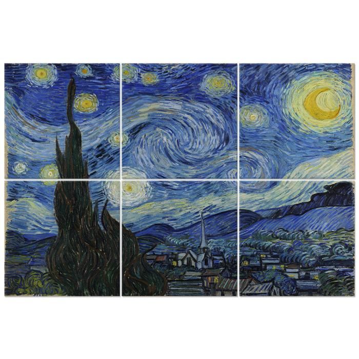 Legendarte Tableau Multi Panneaux Nuit Etoilee Vincent Van Gogh cm. 100x150 6 panneaux Cdiscount Maison