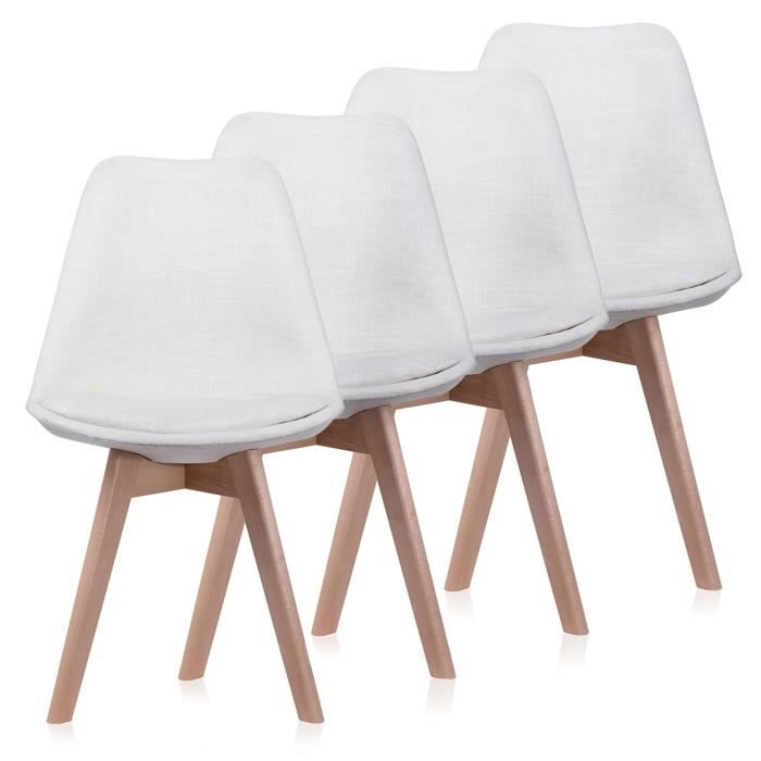 Makika Set De 4 Chaises Design Scandinave - Blanc - Style Moderne Pour Salle à Manger Et Salon
