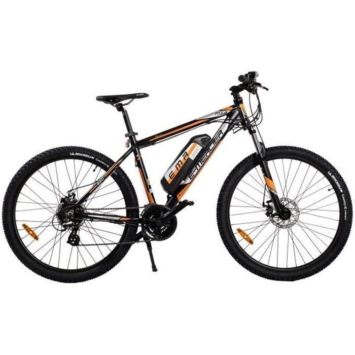 VTT électrique alu 27,5'' - MERCIER - 21 Vitesses - Autonomie 75 km - Cadre aluminium AHEADSET - Noir/orange - Mixte