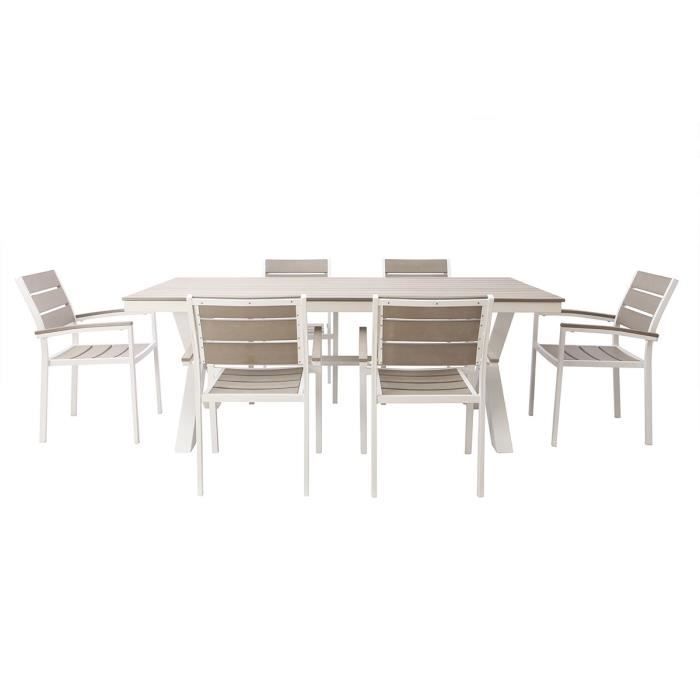Miliboo Salon De Jardin Avec Table Et 6 Chaises En Metal Blanc Et Bois Gris Viaggio Achat Vente Ensemble Table Et Chaise De Jardin Miliboo Salon De Jardin Viaggio Cdiscount